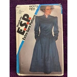 Simplicity 6073 Suit pattern puff sleeve swing midi skirt